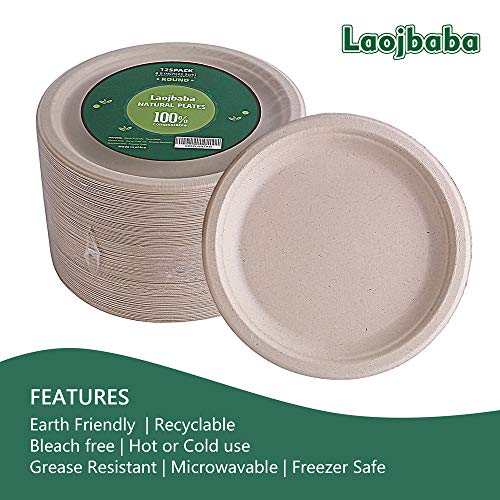 Laojbaba [125-Pack] 8.8\'\' Eco-Friendly,100% Compostable,Heavy-Duty Quality Natural Disposable Plates, Made of Sugar Cane Fibers, Brown - Thumbnail 2