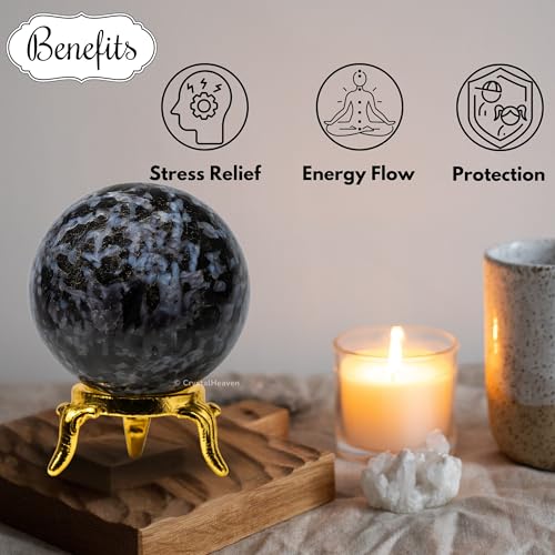 Image of Certified Indigo Gabbro Crystal Ball for Meditation - Premium Crystal Vastu Items for Home and Feng Shui Items for Good Luck - Ideal for Pooja Supplies and Spiritual Practices (1.5 inch Inch)