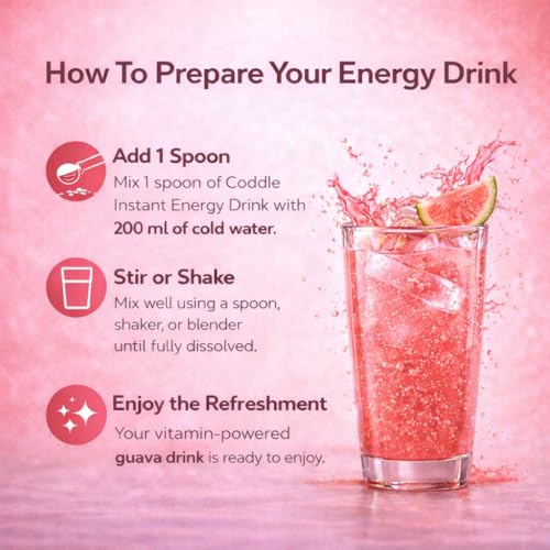 Image of Coddle Guava Instant Energy Drink Powder 900g Refill Pack | Instant Glucose Energy Drink | Electrolyte Hydration Powder | With Vitamin C, B3, B6 & B12 | Instant Energy, Immunity & Summer Hydration | Refreshing Guava Flavour