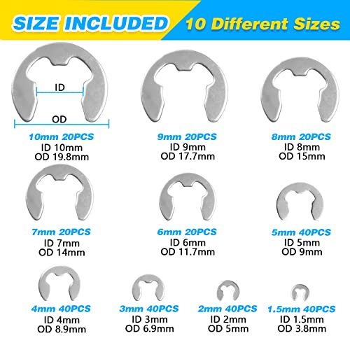 ZHUBANG 800Pcs C-clip External Retaining Rings Snap Rings Assortment Kit Circlip 304 Stainless Steel(M4-M28) + E-clip Assortment Set(1.5mm-10mm) + 5Pcs Snap Ring Plier + Tweezer