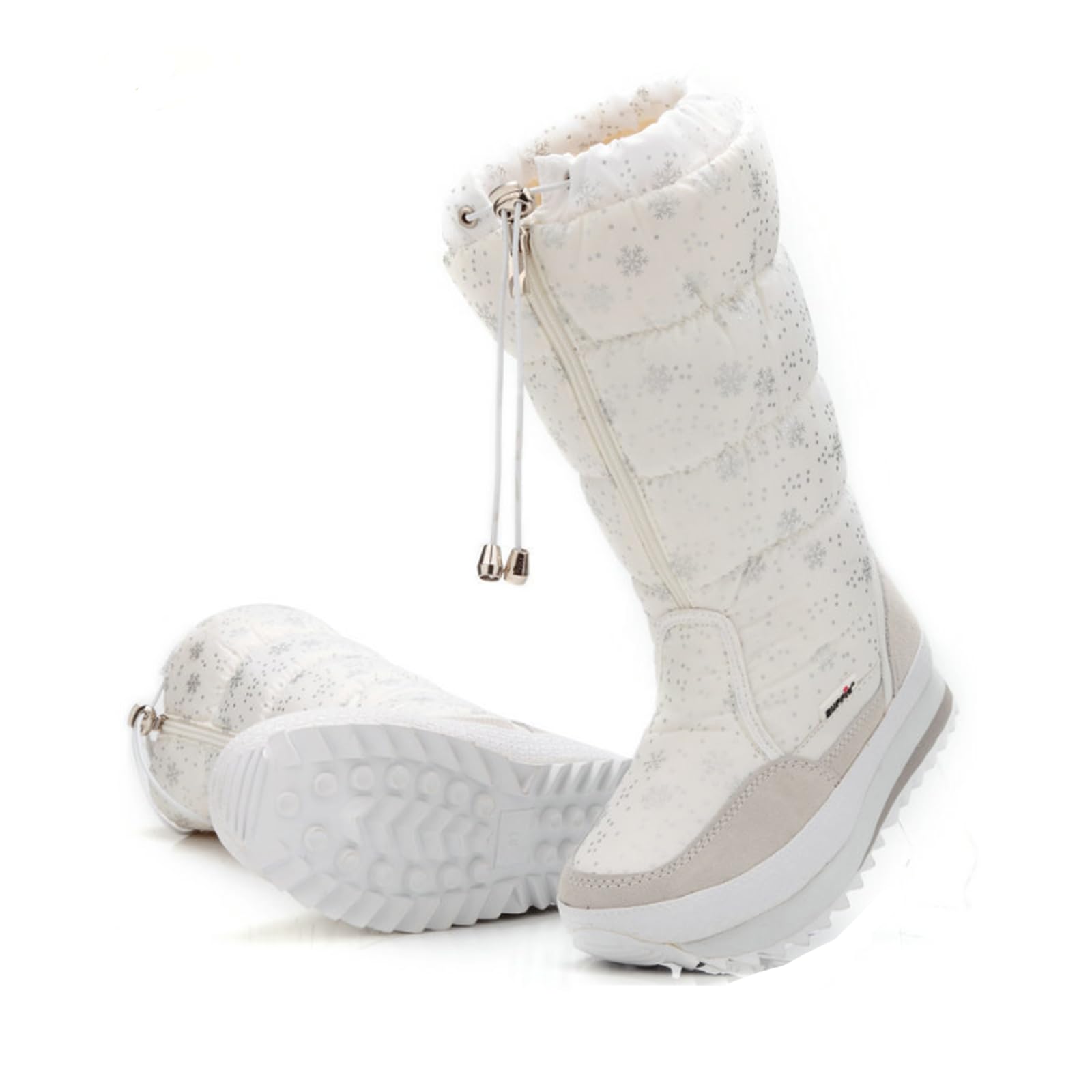 Womens Waterproof Winter Snow Boots Mid Calf Warm Faux Fur Lined Elastic with Zipper Anti-Slip Cold Weather Boots