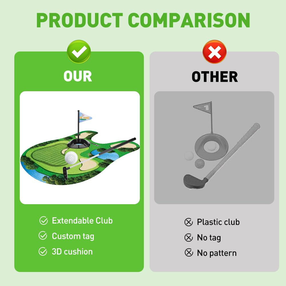 Mini Golf Game Set, Juegos de Golf para Inodoro, Set de Regalo de Golf con Palo de Golf, Tapete para Putting, 2 Pelotas de Golf y Colgador para Puerta, Divertido Regalo para Hombres de Golf