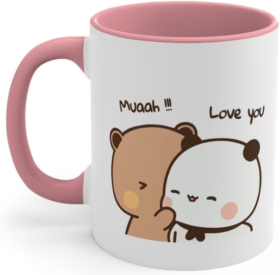 CRAFT MANIACS Bubu Dudu Pink Rim & Inner Stylish 350 Ml Tea/Coffee Mug Best Gift for Budu Dudu Lovers (MWAH Love You)