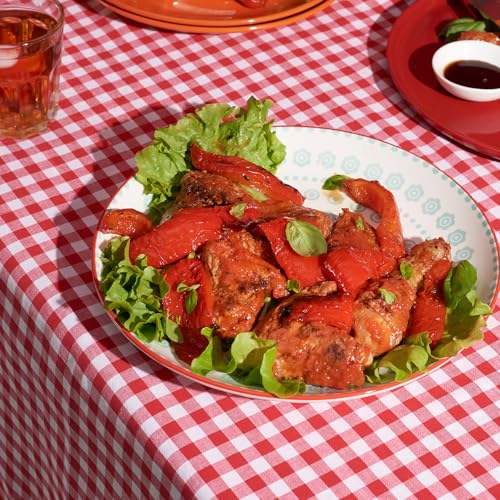 Image of Plastic Table Cloth, 110 Ft X 54 In Disposable Tablecloth Red and White Checkered Tablecloth with Any Cut Sliding Cutters Premium PEVA Plastic Table Cloth Disposable for Picnic, Parties, Festivals