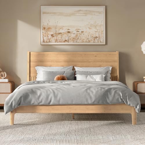 Image of Bellemave Queen Size Bamboo Bed Frame with Headboard,Bamboo Platform Bed Frame Queen Size with Tall Headboard and Wood Slats,Easy Assembly,Natural