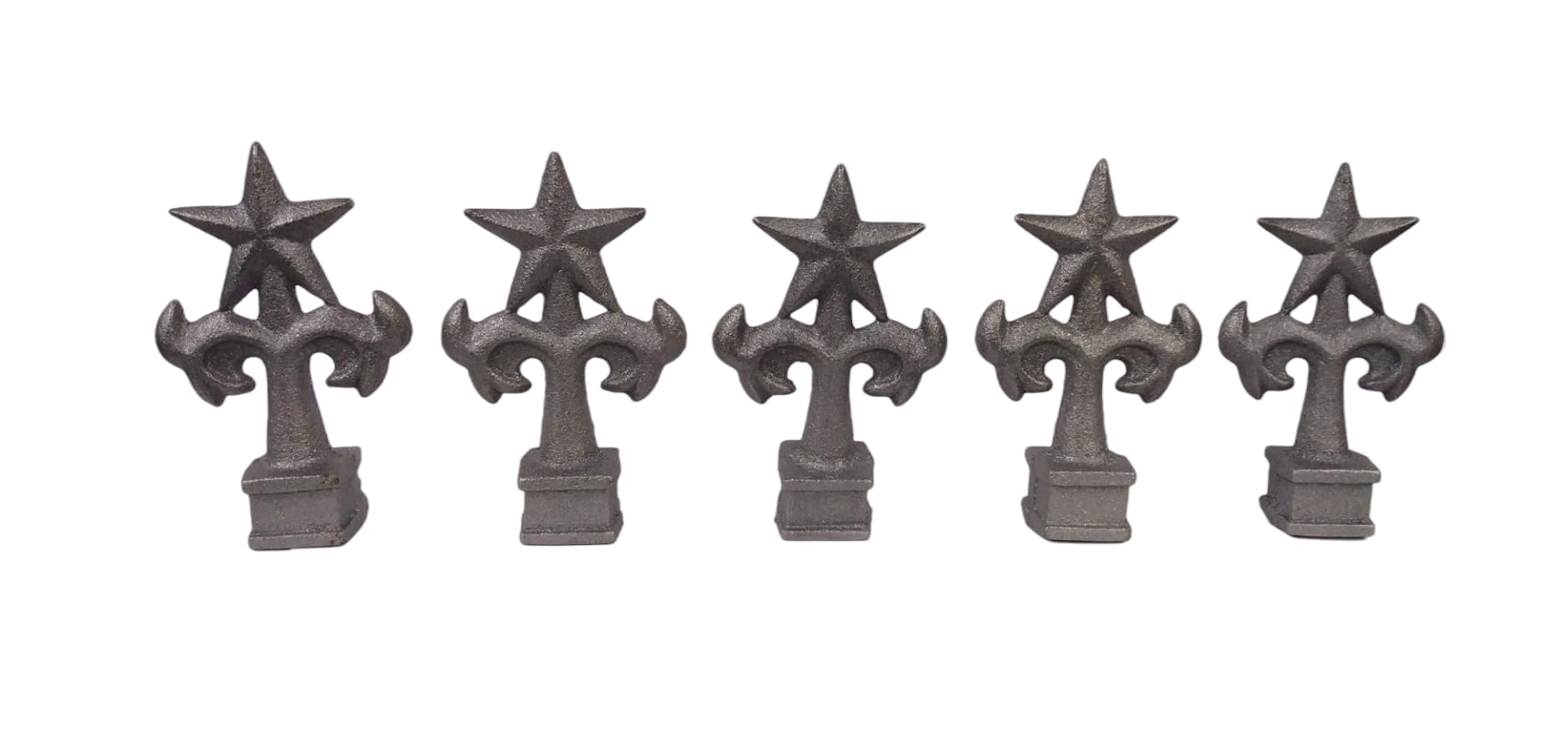 Cast Iron Fence Finials, Multiple Decorative Styles &amp; Sizes, 1/2" to 1" Inch Square and Round Spears, Fleur de Lis Design (3/4" Star SQ, 5)