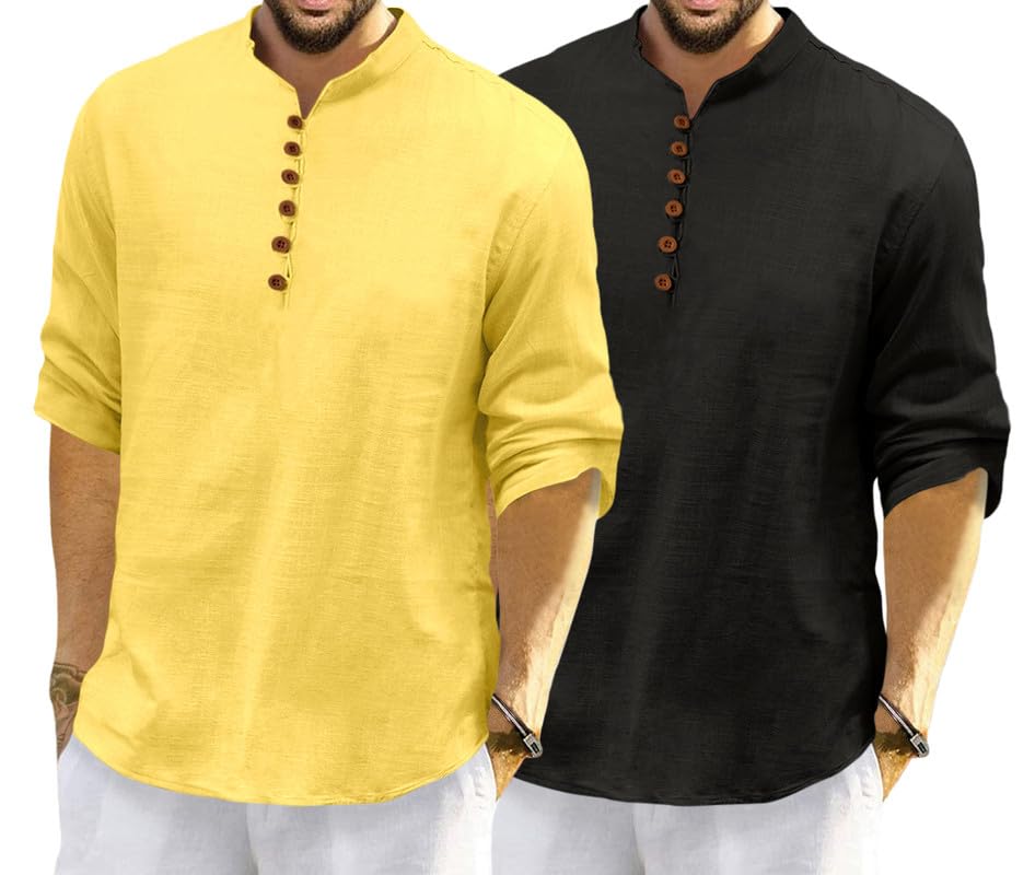 Image of ROYALSCOUT Men's Cotton Polyester Blend Solid Regular Fit Full Sleeve Short Kurta | Ethnic, Lightweight Summer Kurta for Daily & Occasion Use