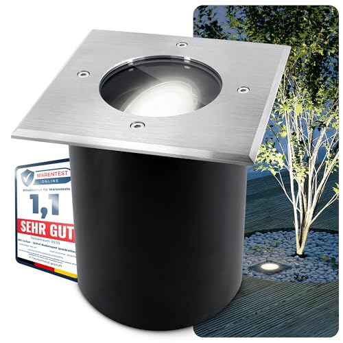 SSC-LUXon JUAVI Spot de sol LED orientable carré pour extérieur IP67 – Avec LED GU10 3 W blanc neutre 230 V – Spot encastrable au sol