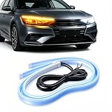 QasimLed 2-Pack 45cm luci di marcia diurna flessibili per auto con DRL a LED con guida sequenziale Indicatore di direzione per faro impermeabile bianco e giallo