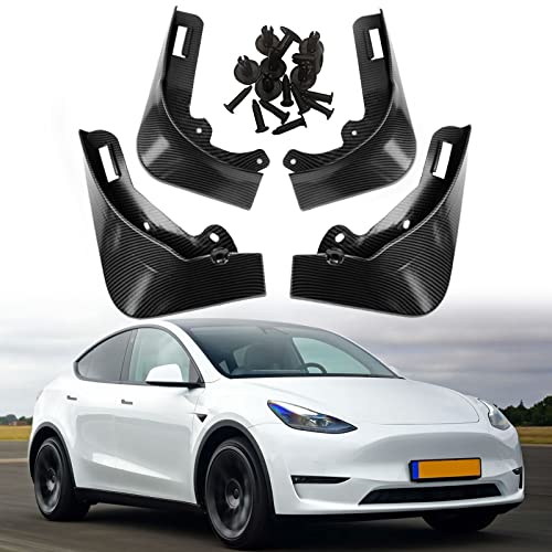 Image of Mud Flaps for Tesla Model Y 2020 2021 2022 2023 2024 Splash Guards Front Rear Fender Protection Mudflaps No Need to Drill Holes (Set of 4, ABS Carbon Fiber)
