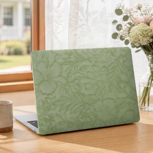 Coque MacBook Air 13 verte à fleurs pour travailler au café avec style et élégance