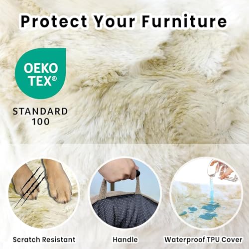 Image of Calming Dog Bed for Couch with Tie-Dye Pattern, 41x37 Inch, Khaki