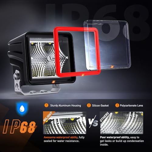 Image of Nilight 3 Inch Cube LED Pod Light Bar 20W 2100LM Super Flood Screw-Less Offroad Driving Work Lights w /16AWG DT Wiring Harness Kit for Truck UTV 4x4 ATV Motorcycle