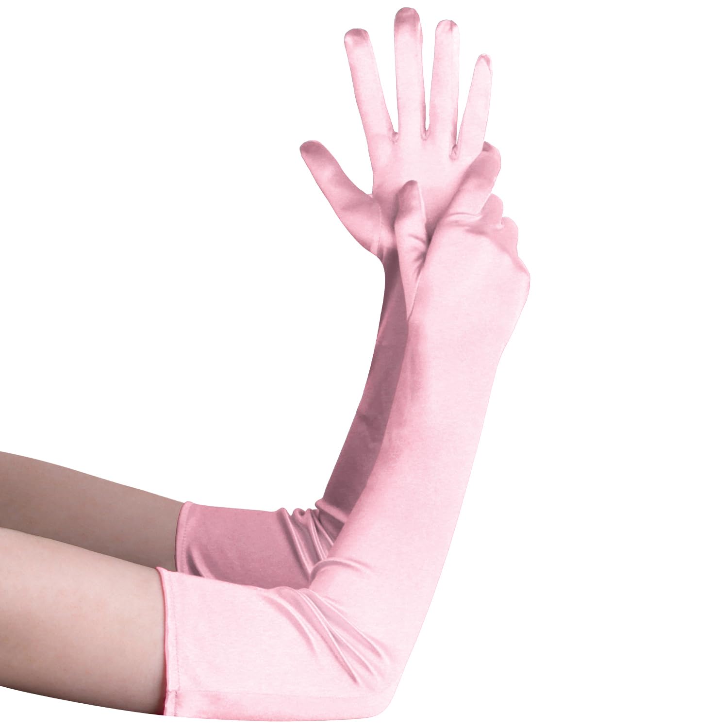 Brimekichio Ladies Long Satin Gloves Stretchy Opera Gloves Elbow Length 20" 1920s Fancy Dress Party, Light Pink, Lange