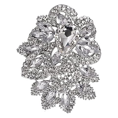 XGALBLA Women's Vintage Austrian Crystal Elegant Flower Bouquet Large Big Brooch Gold Tone, Metal Crystal Rhinestone, crystal Cover