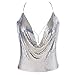 Silver Tops for Women, Sparkly Sexy Crop Chain Top for Women Metal Mesh