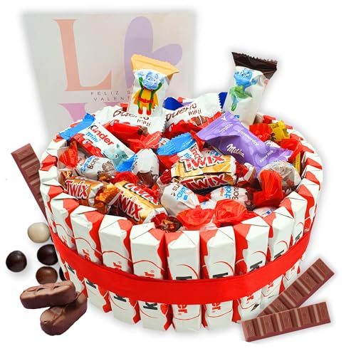 Tarta de Chocolate Kinder + Miniatures - Regalo Ideal para Día de la Madre, San Valentin, Cumpleaños... + de 80 Chocolates Kinder - Tarta de 20 cms [IAMI]