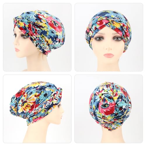 Image of DRESHOW Turban Pre-Tied Twisted Hat Thread African Head Wraps for Black Women Chemo Cancer Cap Braid Hair Cover