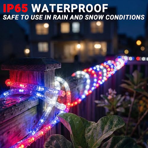 Image of 100ft Rope Lights For Outside,Connectable Flexible Tube Lights with 8 Modes Controller, Waterproof Red /Blue /White LED Rope Lighting for Deck,Garden,Pool,Patio,Bedroom,Indoor & Outdoor Landscape Light