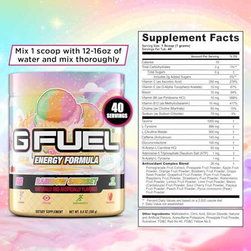 Gamma Labs G Fuel Rainbow Sherbet Tub (40 Servings) Elite Energy and Endurance Formula