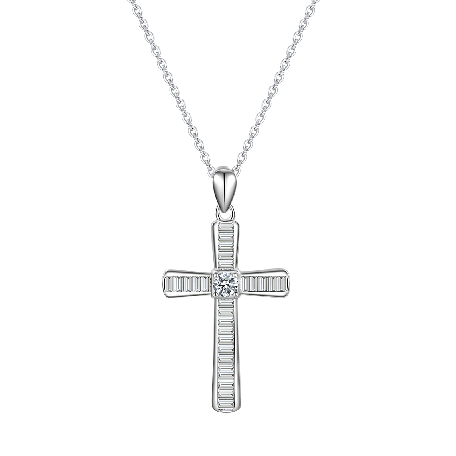 Rnivida925 Sterling Silver Cross Necklace for Women - Simple Cz Cross Pendant Necklace for Everyday Jewelry