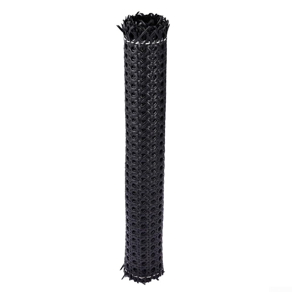 Rollo de malla de ratán negro, rollo de malla de mimbre de caña de plástico, material de caña de cincha, rollo de caña tejida para muebles, silla, gabinete, techo, cesta