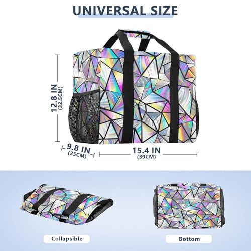 YETTASBIN Iridescent Triangles Large Foldable Travel Tote Bag, Lightweight Waterproof Swim Pool Bag with Handles & Pocket for Beach Outdoor, Reusable Grocery Bag for Kitchen, Shopping3