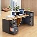 LayBurst L-Shaped Reception Desk with Lockable Drawers, Adjustable File Cabinet & Keyboard Tray, Modern Front Counter for Office, Salon, or Lobby
