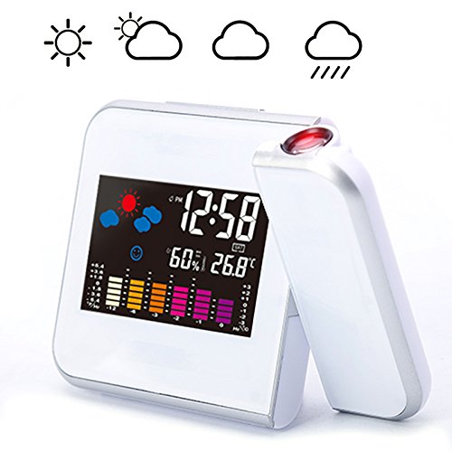 bqmqolove - Reloj Despertador con Pantalla LCD HD y Pantalla de proyección, plástico, Blanco, with USB Cable