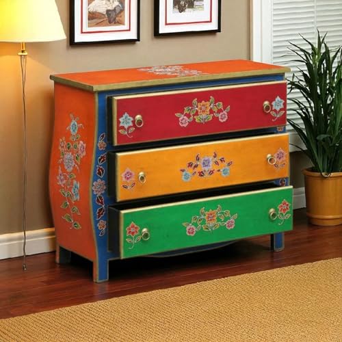Image of APRODZ Wooden Handpainted Chest of Drawer Cabinet for Storage (Multicolor)