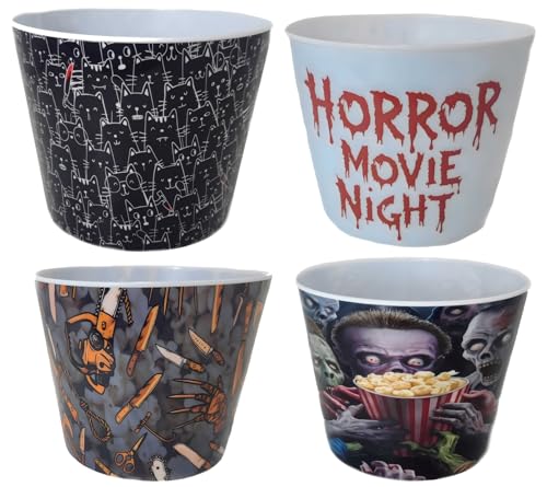 Funny Guy Mugs Popcorn Bowls for Halloween Movie Night Classic Retro Plastic Bowl Set Home Theater Accessories Reusable BPA Free 4-Pack