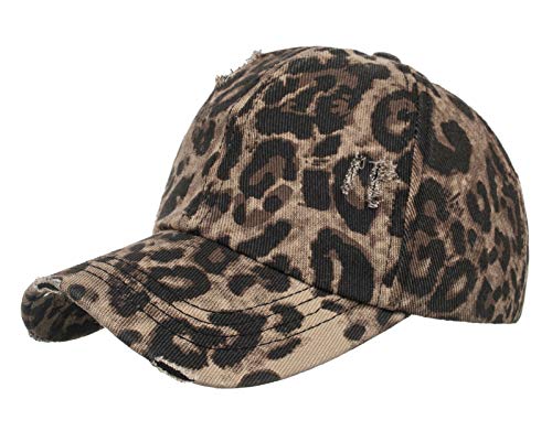 AIEOE Damen Baseball Kappe für Pferdeschwanz Baumwolle Leopard Ponytail Baseballkappe Outdoor Atmungsaktiv Sonnenhut Sonnenschutz Verstellbar Schirmmütze Cover
