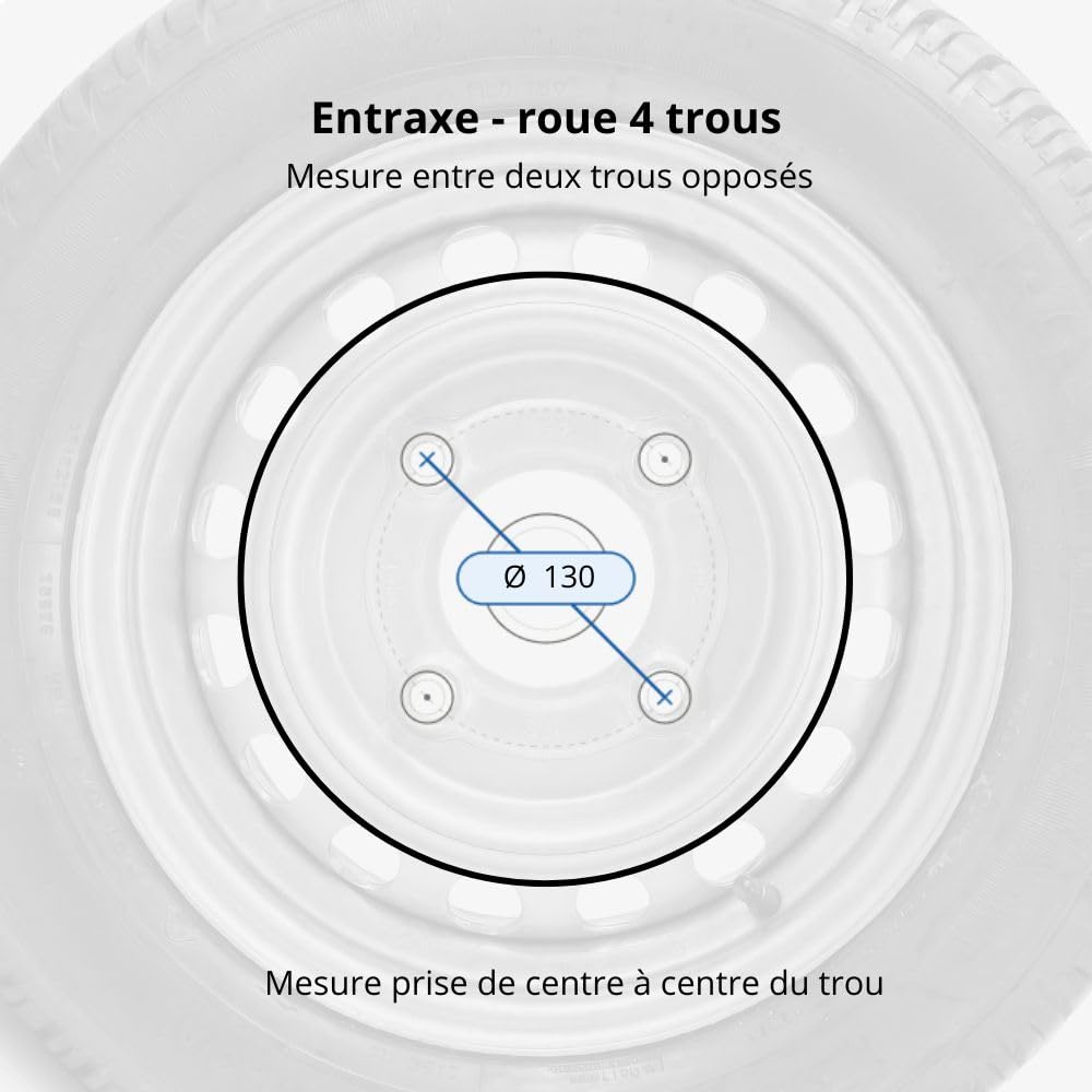 Roue complète 185/70R14C 14" - 4 Trous - Entraxe 130mm - Déport 20 - Pour remorque - 14 pouces - Largeur 185mm - Indice de vitesse N 140km/h - Indice de charge 102 (850kg)