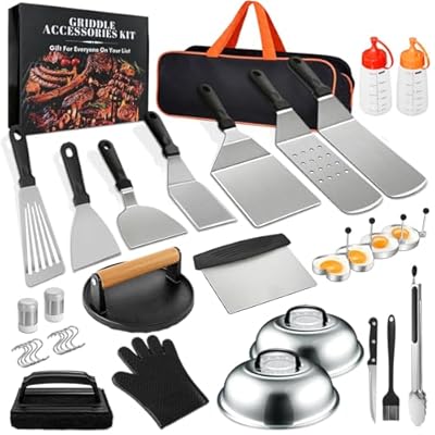 GrillChef 35PCS Griddle Accessories Kit, Grill Utensils Tools for Outdoor Camping Barbecue, Stainless Steel Spatula Set with Burger Press, Basting Cover & Glove in Carrying Bag, Grilling Gift Men