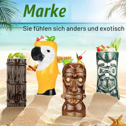 Foto von Tiki-Tassen Set,8-teiliges Cocktailgläser-Set Bunte Keramik-Cocktailbecher Kreative Hawaii-Party-Becher-Dekoration für exotische Partys,Bar-Trinkgeschirr,Cocktail-Trinkbecher