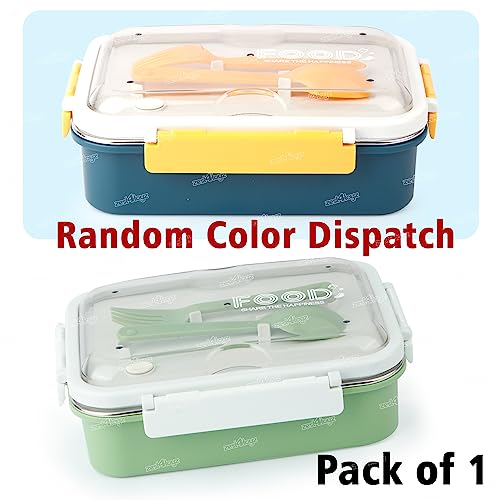 Image of Zest 4 Toyz Lunch Box for Kids Adults 3 Compartments Tiffin Box Stainless Steel with Spoon & Fork Eco-Friendly Lunch Food Containers for School, Office - Multicolor