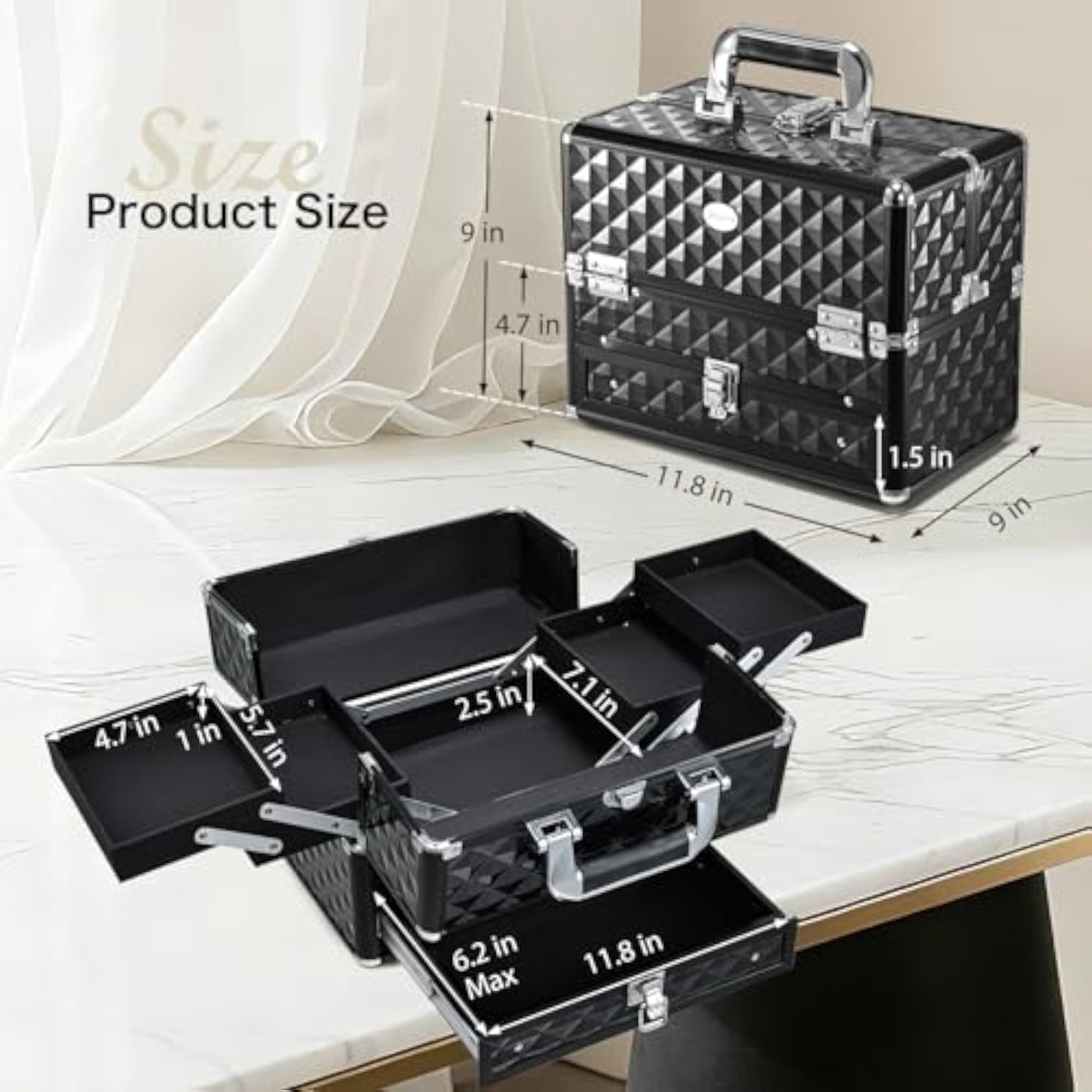 Portable Makeup Train Cases Professional Travel Cosmetic Organizer Box