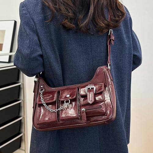 Sac à bandoulière de grande capacité en cuir synthétique noir style grunge