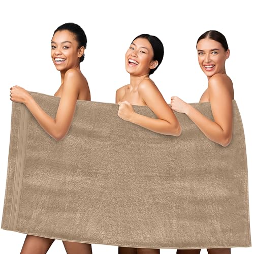 Image of Elegant Comfort Three Line Popcorn Towel Set for Bathroom 35 x 70 inches, Premium Hotel Quality 1-Pack Jumbo Towels, 100% Turkish Cotton, Soft and Durable, Quick Dry and Highly Absorbent, Tan