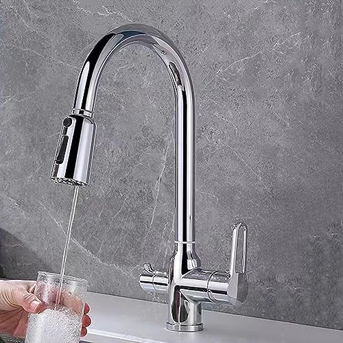 Robinet de cuisine 3 voies avec col flexible chromé pour filtre eau