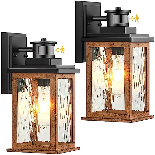 Vianis 2 Packs Dusk To Dawn Outdoor Lighting For House, Wood Grain Motion Sensor Outdoor Lights Fixture, Garage Light Sconce Wall Mount, Lantern With Waterproof, Anti-Rust 100%, Weather Resistant #TOP10
