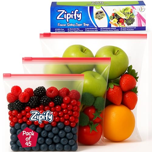 Image of Zipify Plastic Slider Zip Lock Bag|Combo Pack of 45 |15 L,15 M,15 S|Vegetable Bag for Fridge,Ziplock Bags for Fridge,Zipper Pouch,Ziplock Pouch,Zip Lock Covers,Ziplock Bags for Travel Packing - Pink