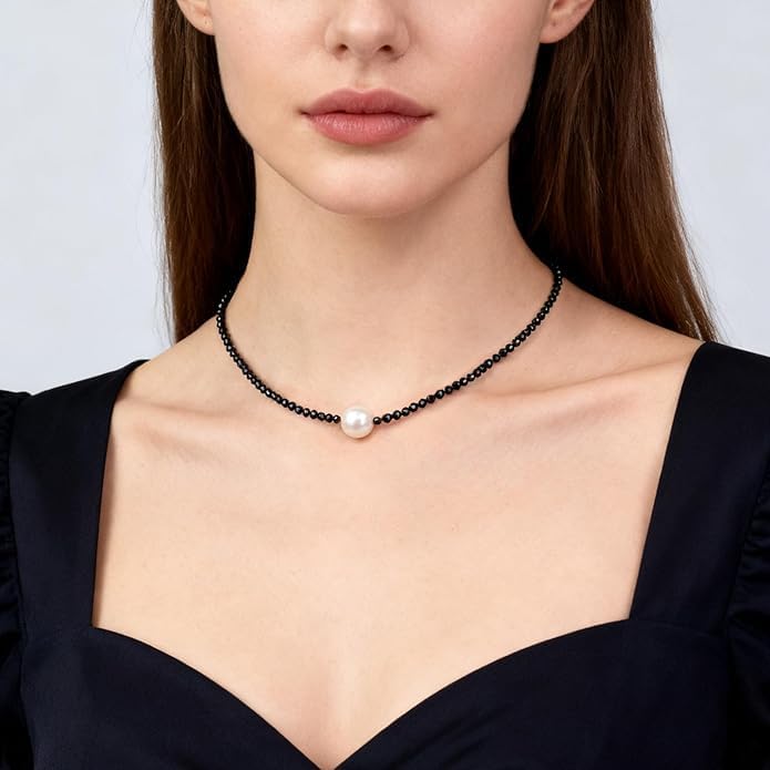 – Pearl Necklace Genuine Black Spinel Beads Necklace With 925 Sterling Silver Lock Chain Black Spinel Bead Jewelry Beaded Black Spinel Pearl Necklace Gift for her (45CM) - Image 8