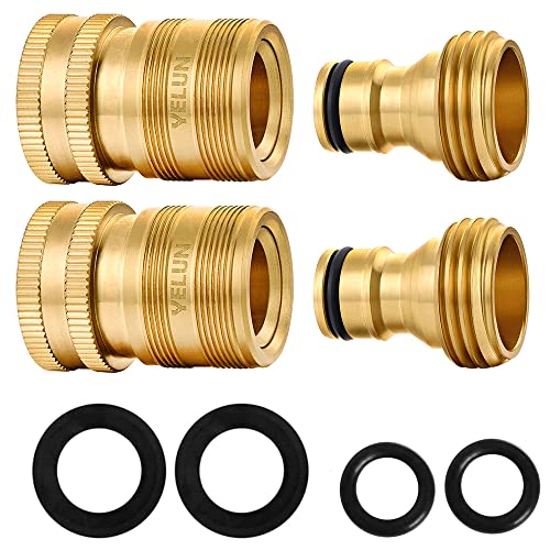 YELUN Garden Hose Quick Connect Solid Brass 3/4 inch GHT Internal Thread Quick Connector Fittings No-Leak Water Hose Female Quick Connector and Male product adapters (2 SETS)