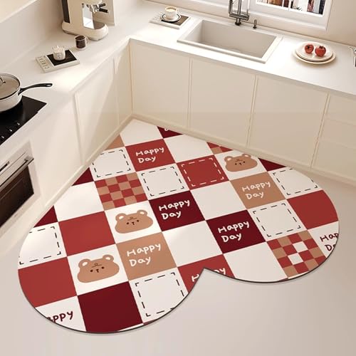 Alfombra de cocina antideslizante con diseño de corazón lavable y muy absorbente de 120x120 cm 2