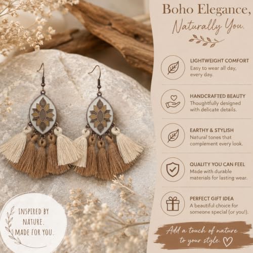 Image of Young & Forever Gift Boho Carnival Sea Island Long Tassel Earrings Handmade Beaded Bohemian Women Statement Beads Dangle Earrings Ethnic Jewelry Fringe Earrings