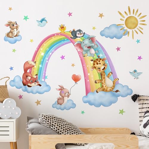Vinilo decorativo de nubes arcoíris removible para pared miniatura 7
