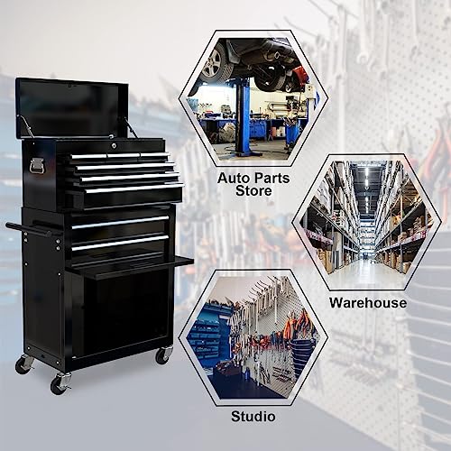 Javhahv 8 Drawer Rolling Tool Box, Tool Box With Wheels And Locking System, High Capacity 2 In 1 Detachable Tool Cabinets On Wheels For Workshop Mechanics Garage (8 Drawers, Black) #TOP1