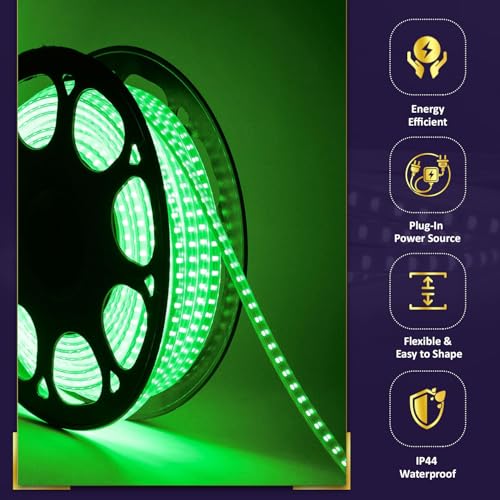 Image of Lexton Decorative 20 Meter Long Green 2400 LED Rope Light | Plug Sourced | Waterproof & Flexible LED Strip | Suitable for Home Decor, Outdoor Decoration, Diwali, Birthday, Christmas (Pack of 1)
