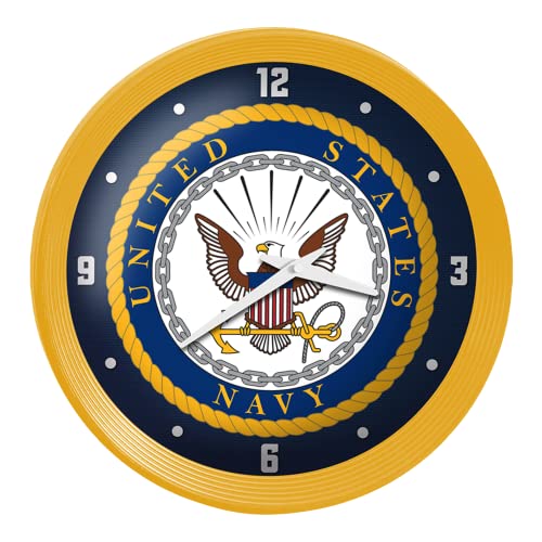 The Fan-Brand Military US Navy: Ribbed Frame Wall Clock - Sports Team Bar Sign Décor - Home Man Cave, Party Decoration - Made On Demand